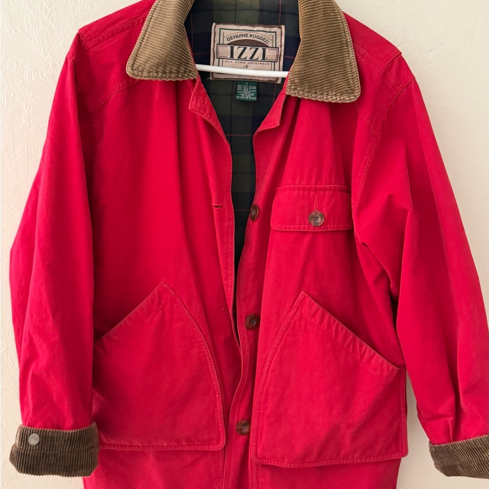 Men or Women Red Barn Coat SZ S Genuine Rugged Izzi Green Flannel Lining Pockets